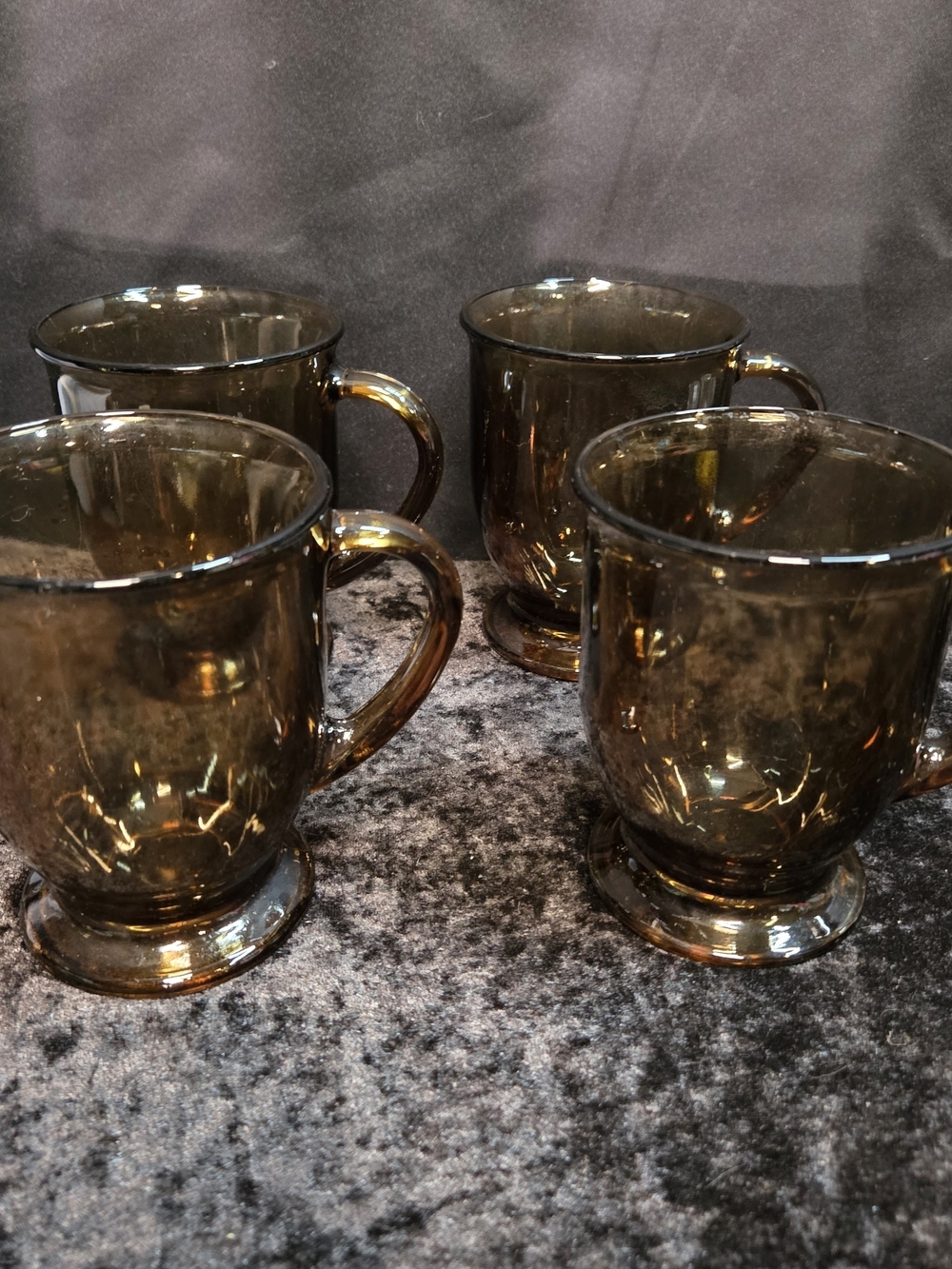 Anchor Hocking Amber Glass Pedestal Mugs - Set of 4